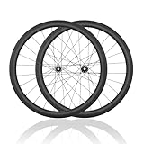 HZXQCVB 700C Fibra di Carbonio Set di Ruote per Bici da Corsa ASSE Passante Ruote Anteriori E Posteriori Blocco Centrale Freno A Disco Mozzi 24H per Cassetta A 8/9/10/11/12 velocità(45MM)