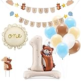Decoraparty Set Primo Compleanno 1 Anno Orsetto, Decorazioni Allestimento Tema Teddy - 1 Candelina, 1 Palloncino, 1 Palloncino con Numero, 10 Palloncini Colorati Mix, 1 Banner Ghirlanda per Bambino