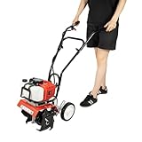 52CC Motozappa a benzina a 2 tempi, motore a benzina, zappa da giardino, larghezza di lavoro: 30 cm, profondità 12 cm, con 4 coltelli in acciaio al manganese, 1700 W, per coltivatore/frutteto