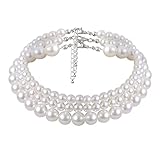 Liitata Set di 3 collane di perle simulate a 3 file di perline multifilo, collana di perle corte per donne e ragazze, regalo di anniversario di matrimonio, Perla, Perla