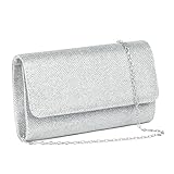 OSDUE Pochette Donna, Argento Cerimonia Borsa Catena Rimovibile per Tracolla, Borse a Spalla per Ballo di Fine Anno, Festa - Argento