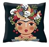 IL MAGGIOLINO Fodera Cuscino Ricamo 40X40, Stampa Frida Nero, Lavabile In Lavatrice, Made In Italy