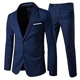 Allthemen Abito da Uomo 2 Pezzi Completo da Sposa Slim Fit a Due Bottoni Abiti da Lavoro Blazer Giacche Casual Pantaloni Blu Navy L