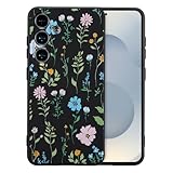 RALEAVO Fleurs Coque pour Samsung Galaxy S24 Plus, Étui en Silicone liquide Anti-Urto Coque mignon Fleur Housse Bumper Cover souple pour Samsung S24 Plus 5G, Noir Cosmos