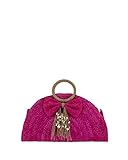 Argento e dintorni Borsa da mare Alex e Max in paglia e juta con fiocco e conchiglie, manici rivestiti, cerniera e tasche, tracolla staccabile, 50x22x28 cm (Fucsia)