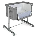 COSTWAY Culla Neonato Fianco Letto 3 in 1, Lettino Dondolo Neonati con Materasso, Culla da Campeggio con Ruote e Borsa, Regolabile In Altezza, Inclinazione di 10°, per Bambini 0-6 Mesi (Grigio)