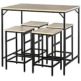 HOMCOM Set Tavolo Moderno da Cucina, Tavolo Alto con 4 Sgabelli Stile Industriale, Metallo e Legno, Arredamento Moderno, Soggiorno e Cucina, 100Lx60Px88Acm, Rovere Chiaro