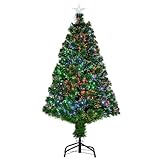 HOMCOM Albero di Natale a Fibre Ottiche 120cm Albero di Natale Artificiale con 16 Luci LED di 3 Colori e Rami in PVC