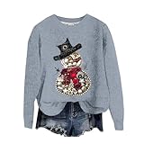 Maglione da donna lavorato a maglia con stampa di pupazzo di neve con perle e gemme, novità natalizia, girocollo, felpe grosse per autunno inverno taglie forti alla moda natalizia, Grigio, M