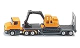 siku 1611, Autocarro con rimorchio a pianale ribassato con escavatore, Rampa posteriore apribile, Semirimorchio sganciabile