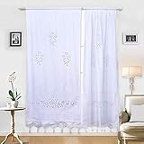 DOKOT Tenda da Cucina Ricamata in Cotone Bianco, da Caffè e Sala da Pranzo Con Bordo Nappato All'uncinetto (70x150cm Bianca 2 Pannelli)