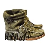 ticticlily Cowboy Western Scarpe da Donna Stivali Stivaletti Frange Etnici Stivaletti Donna Estivi Cuoio con Frange Fantasia Fondo in Gommae Moda A Army Green 38 EU