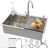 SCYOMSTORE Lavandino Cucina 80 x 50 cm,Lavello Cucina 1 Vasca in Acciaio Inox con rubinetto,Grande Lavabo Cucina Spazzolata,con Griglia inferiore per lavello,Scolapiatti,dispenser sapone,scarico