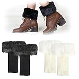 Scaldamuscoli da Donna, 2 Paia Scaldamuscoli Bordati di Pelliccia Copristivali Scaldamuscoli Corti Invernali Caldi, Calze Calde Alla Caviglia Ragazze Copristivali per Scaldamuscoli Invernali