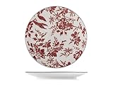 H&H, Set 6 Piatti Piani Elizabeth in Porcellana Decorata Rossa – Diametro 27 cm, Adatti per Lavastoviglie e Microonde