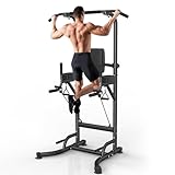 Dskeuzeew Power Tower Dip Station, Fitness Strength Station con barra per trazioni, Power Tower multifunzione per allenamento della forza in palestra domestica, caricabile 330LBS, Nero