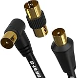 G-PLUG 2m Cavo Antenna TV Coassiale Angolo Retto con Adattatore Femmina-Femmina - IEC RF Maschio-Maschio - Connettori Placcati Oro - Per TV/Decoder, DVB-T/T2, Radio FM/DAB