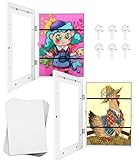 LEAZZLE Cornici artistiche per Bambini da 2 Pezzi,Cornici per Disegni per Bambini A4 Cornice d'Arte per Bambini con Apertura Frontale,punti metallici antitraccia (bianco)