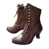 tinetill Stivaletti Donna Stivali Vittoriani Punk Gotici Stivali in Pelle PU Stivali a Mezza Gamba Vintage Stivaletti a Punta Stivali con Tacco Basso Stivali per Costumi da Festa Boot con Zip