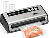 FRESKO Macchina Sottovuoto Alimenti Automatica, 140W, Doppia Saldatura a Caldo, Taglierina e Vano Porta Sacchetti Integrati, Modalità Umido e Asciutto, con 2 Sacchetti In Rotolo (Automax V6)