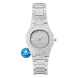 HALUKAKAH Orologio d'oro con Diamantes Iced out,Uomo Placcato in Oro Bianco Platino Cinturino al Quarzo 9.5",Cz Completa Lab Diamantes Prong Set,Gratuito Pacco Regalo