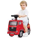 GYMAX Camion dei Pompieri Cavalcabile per Bambini, Girello Spingibile con Schienale, Clacson e Musica, Spazio di Stoccaggio sotto il Sedile, Giocattolo per B