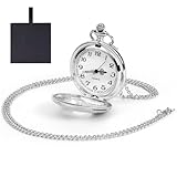 OFFCUP Orologio da Tasca Numeri Romani, Orologio da Taschino Uomo con Catena Vintage Quarzo da Tasca Collana Ideale Come Regalo per Compleanno Anniversario Giorno Di Natale Festa del Papà
