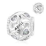 Jokmeo Pendente con pietra di nascita di aprile in argento 925 per donne, compatibile con bracciali e collane di stile Pandora e europeo. Adatto per donne e ragazze.