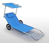 Capra Group sdraio spiaggina da mare e spiaggia in alluminio con ruote regolabile 5 posizioni, con cuscino poggiatesta e tettuccio parasole, sedia carrello Trolley per trasportare oggetti