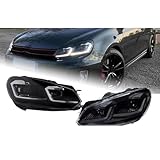 Fari Anteriori Auto Per Per Golf6 Per Golf 6 MK6 Fari 2009-2012 R20 Per GTI Fari Per DRL Proiettore Lente Luci Auto Luci Fendinebbia(Nero,LHD)