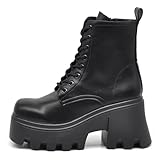 IF FASHION Stivaletti Tronchetti Anfibi da Donna In Pelle Sintetica Con Tacco Grosso Platform Zeppa Dippio Fondo Carrarmato MP752-1 nero N.37