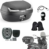 COMPATIBILE CON YAMAHA X-MAX 300 AB BAULETTO MONOLOCK VALIGIA 45 LITRI PER MOTO SCOOTER BAULE NERO CON CATADIOTTRI FUMÉ COMPRENSIVO DI PIASTRA E KIT UNIVERSALE