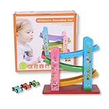 FUNFY Pista da Corsa in Legno con 3 Mini Macchinine | Multicolore | Materiale: Legno | Giocattolo Montessori da Tavolo per Sviluppare la Creatività | Design Vivace, di Alta Qualità | Per Bambini