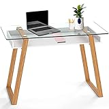 bonVIVO Pablo Scrivania Piccola Moderna - Tavolino PC in Vetro e Legno con Contenitore - Tavolo Vetro Salvaspazio per Soggiorno, Ufficio, Scrivania o Scrittoio Vintage
