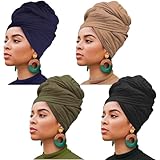 Xtrend Sciarpa avvolgente in jersey elasticizzato, sciarpa africana per la testa da donna, sciarpa ultra morbida, sciarpa per capelli lunghi, ultra traspirante, tinta unita, turbante grande (verde