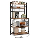 VASAGLE Scaffale Cucina con Multipresa, Scaffale per Microonde, Mobile Cucina, con Pannello a Rete Metallica, 14 Ganci, 40 x 80 x 170 cm, Marrone Vintage e Nero KKS025B01EU