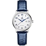 SHENGKE SK Orologi da donna Classic Business con cinturino in acciaio inossidabile ed elegante orologio da donna con calendario in vera pelle (Arabic Number-Blue Leather)