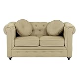 Totò Piccinni Divano CHESTER design vintage retrò classico trapuntato piedini in legno (2 Posti, 3D Beige)