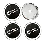 GXGM 4 Pezzi Coprimozzo 60MM Per Coprimozzo Fl,at 500,Per Accessori Fi,aat 500,Adatto per Modificare il Coperchio Centrale del Coperchio della Ruota dell'auto(Nero con Bordo Argentato)