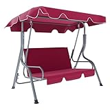 Dondolo 3 Posti Con Cuscini Imbottiti Tettuccio Parasole Regolabile Struttura In Acciaio Verniciato Robusto Da Giardino Esterno Balcone Terrazzo 170 x 110 x 153 Cm (Bordeaux)