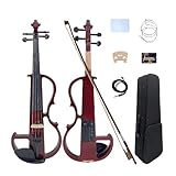 DouscsChart Violino elettrico 4/4 di dimensioni standard intagliato a mano in legno di noce tastiera in ebano Pro Deluxe custodia rigida archetto in crine di cavallo mongolo con 4 corde sessioni di