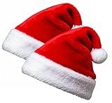 LORIPET Cappello Babbo Natale Adulto Unisex, Cappello Natale in Peluche Morbido per Adulti e Bambini, 2 Pezzi Rosso e Bianco