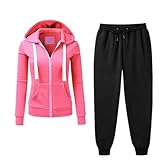 MJGkhiy Tuta Donna Sportiva Completa Invernale 2 Pezzi Felpe con Zip e Cappuccio + Pantalone Tuta Jogging Tute da Ginnastica Curvy Tinta Unita Completo Sportivi Cotone Casual Completi Tracksuit