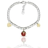 SAGA GIOIELLI® Bracciale Donna Granelli Pepite Martellate Acciaio Vari Pendenti (COCCINELLA DORATA)