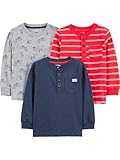 Simple Joys by Carter's Long-Sleeve Shirts, Pack of 3 T-Shirt, Blu Marino Puntinato/Grigio Cani/Rosso Righe Doppie, 4 Anni (Pacco da 3) Bimbo