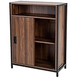 BAKAJI Mobile Mobiletto Basso, Libreria Design Moderno, Madia Industriale Struttura Acciaio e Legno MDF con 2 Ante a Chiusura Scorrevole Ripiano a Vista e 2 Ripiani Interni 64 x 30 x 81 cm (Brown)