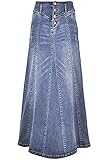 ebossy Gonna Lunga da Donna a Vita Media in Denim Invecchiato con Volant a Sirena, 01 Azzurro, M