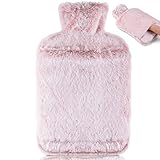 BOLEi Borsa Acqua Calda - 2L Borsa Dell'acqua Calda A Tenuta Stagna, Con Tasca A Marsupio, Gomma Naturale + Borsa Acqua Calda Peluche, Bottiglia di Acqua Calda Grande Mano Caldo (Rosa)