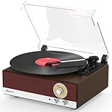Mycket Giradischi Bluetooth 5.3 Portatile, Vintage Vinile Giradischi con Doppi Altoparlanti Stereo, 3-Velocità 33/45/78 Giri, Radio AM/FM, Trasmettitore Bluetooth, Out RCA, Auto-stop, Jack per Cuffie