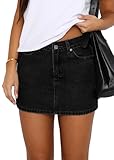 DEICAEVO Minigonne da donna in denim casual, mini gonna di jeans elasticizzata a vita bassa, gonna in jeans da donna con cerniera, Nero #01, S